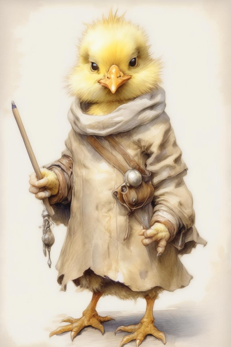 00513-3738306532-_lora_Jean-Baptiste Monge Style_1_Jean-Baptiste Monge Style - anthropomorphic chick character, wearing a medieval fantasy outit,.png